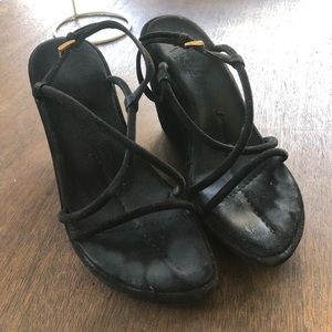 Prada Black Suede Wedges